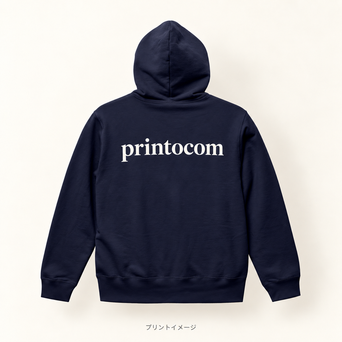 United Athle 5213-01、ネイビーの背面にprintocomを印刷したプリントイメージ